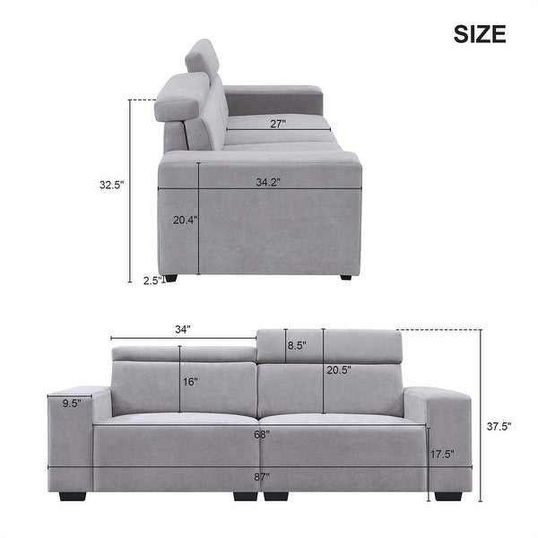 2-Seater Sectional Sofa Couch Loveseat with Multi-Angle Adjustable Headrest