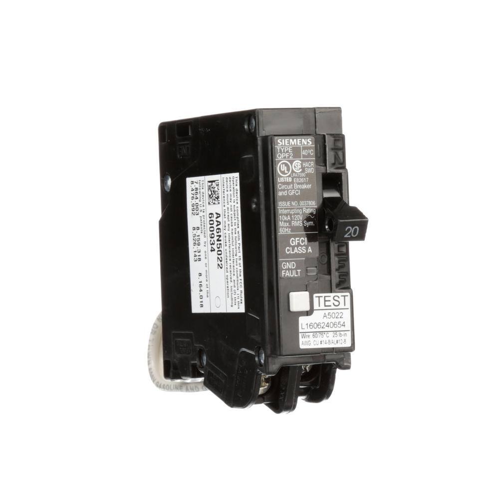 Siemens 20 Amp 1-Pole Type QPF2 GFCI Circuit Breaker US2:QF120AP