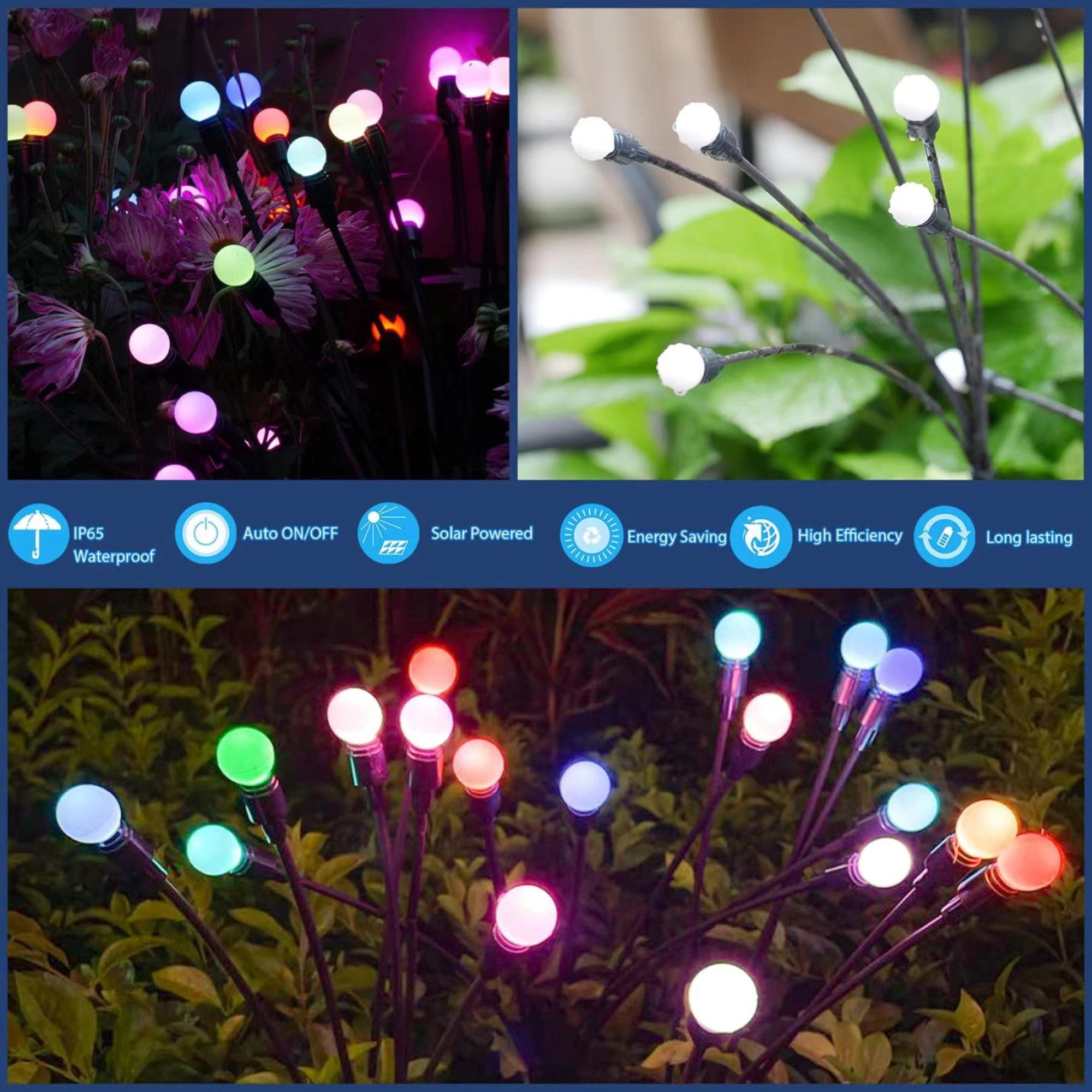 TOANEL 2Pcs Solar Garden Lights Outdoor Powered Firefly Lights Solar Starburst Swaying Decor Lights for Pathway Landscape Yard Patio