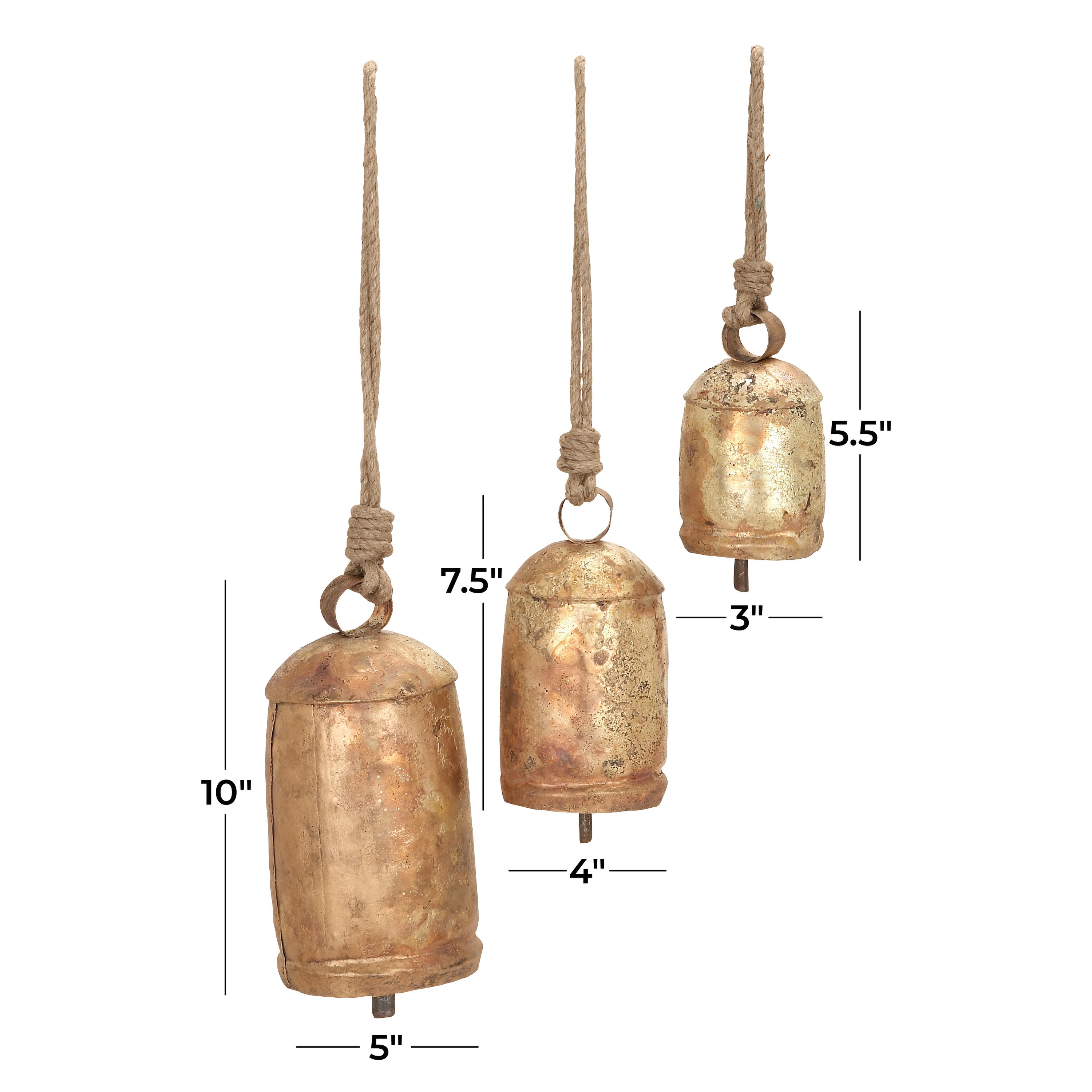 DecMode Gold Metal Tibetan Inspired Decorative Hanging Bell Chime Set of 3 5