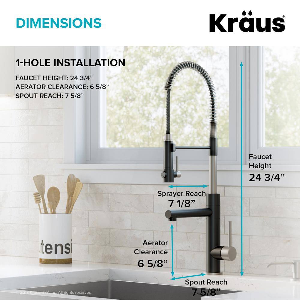 KRAUS Artec Pro Single-Handle Pull Down Sprayer Kitchen Faucet with Soap Dispenser in Stainless SteelMatte Black KPF-1603SFSMB-KSD-32MB