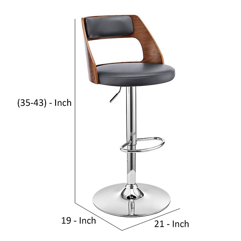 Adjustable Barstool with Open Wooden Back， Black and Gray