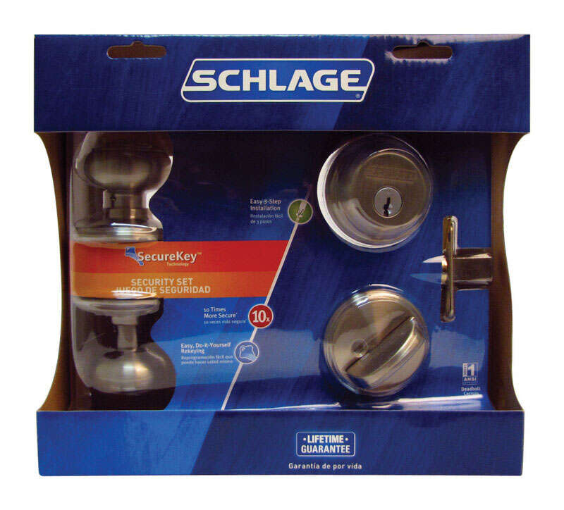 Schlage Georgian Satin Nickel Knob and Single Cylinder Deadbolt 1-3/4 in.