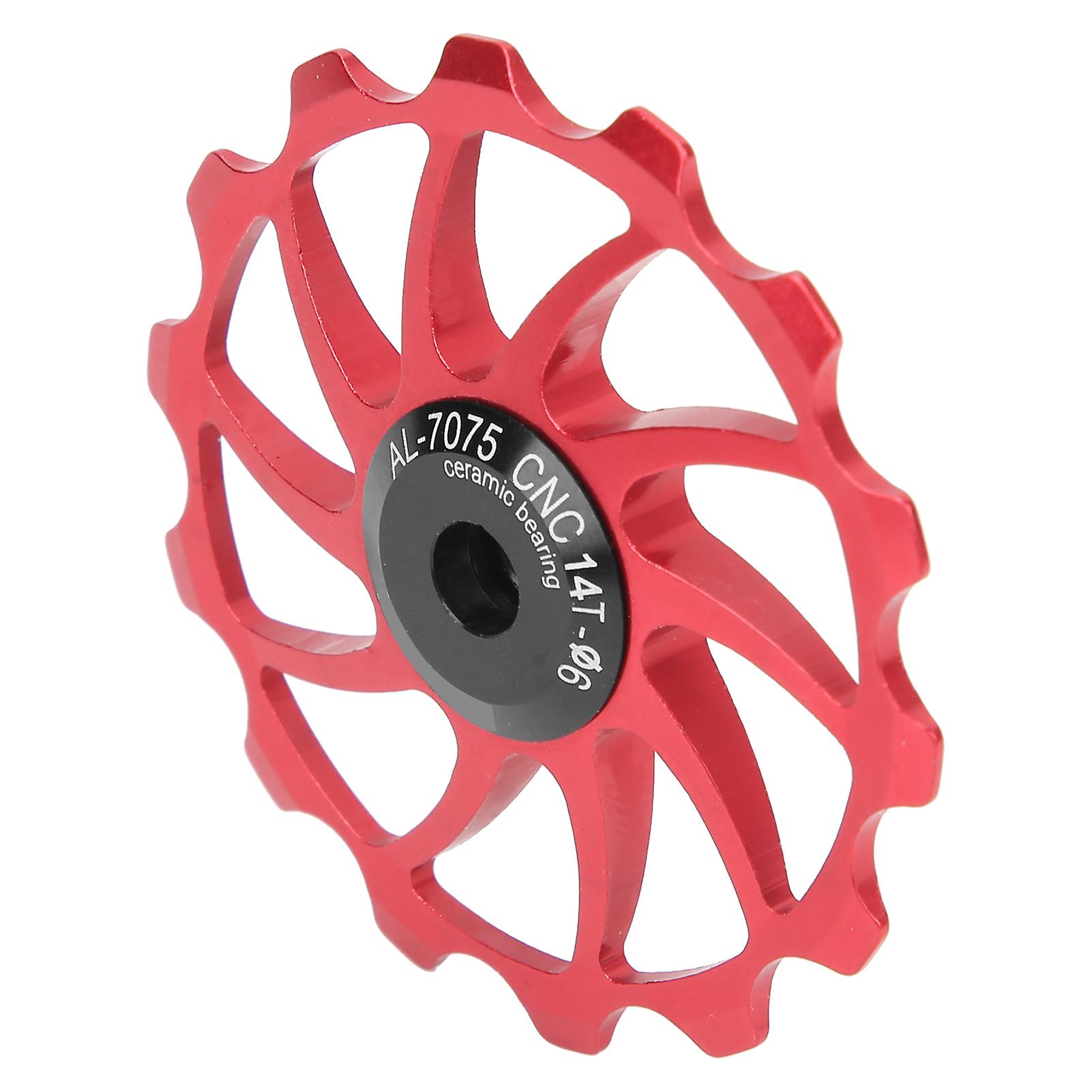 Cycling Bicycle Rear Pulley Bike Guide Roller Pulley Parts 14t Aluminum Alloy Guide Wheel Red