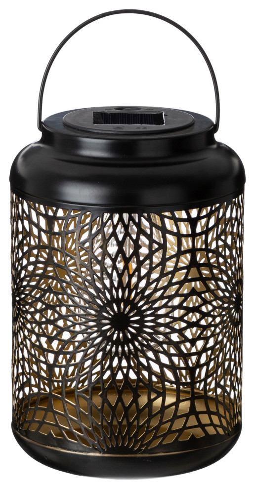 8.75 quotH Metal Cutout Solar Powered Outdoor Hanging Lantern   Contemporary   Outdoor Hanging Lights   by Glitzhome  Houzz