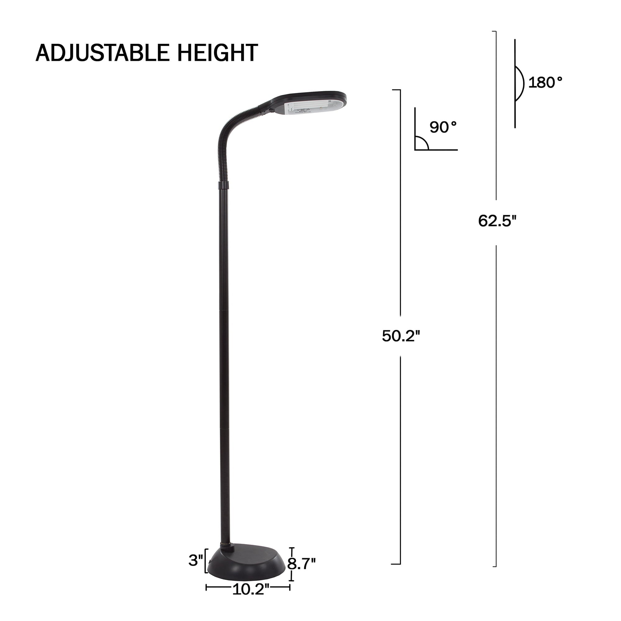 5-Foot Sunlight Floor Lamp - Adjustable LED Reading Lamp and Room Decor for Modern Living Rooms, Bedrooms, and Offices (Black) by Lavish Home