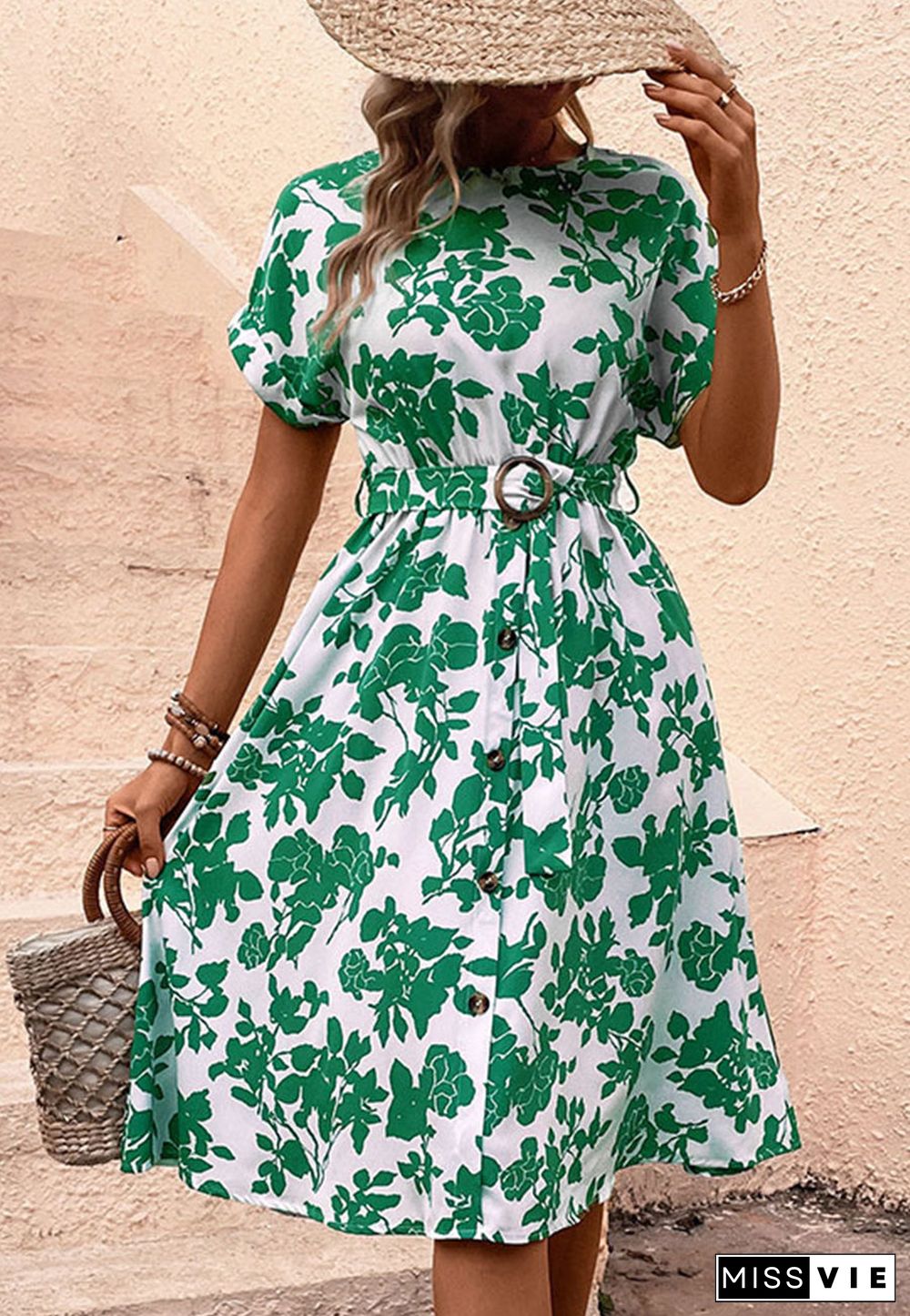 Floral Two Tone Baggy Sleeves Dress