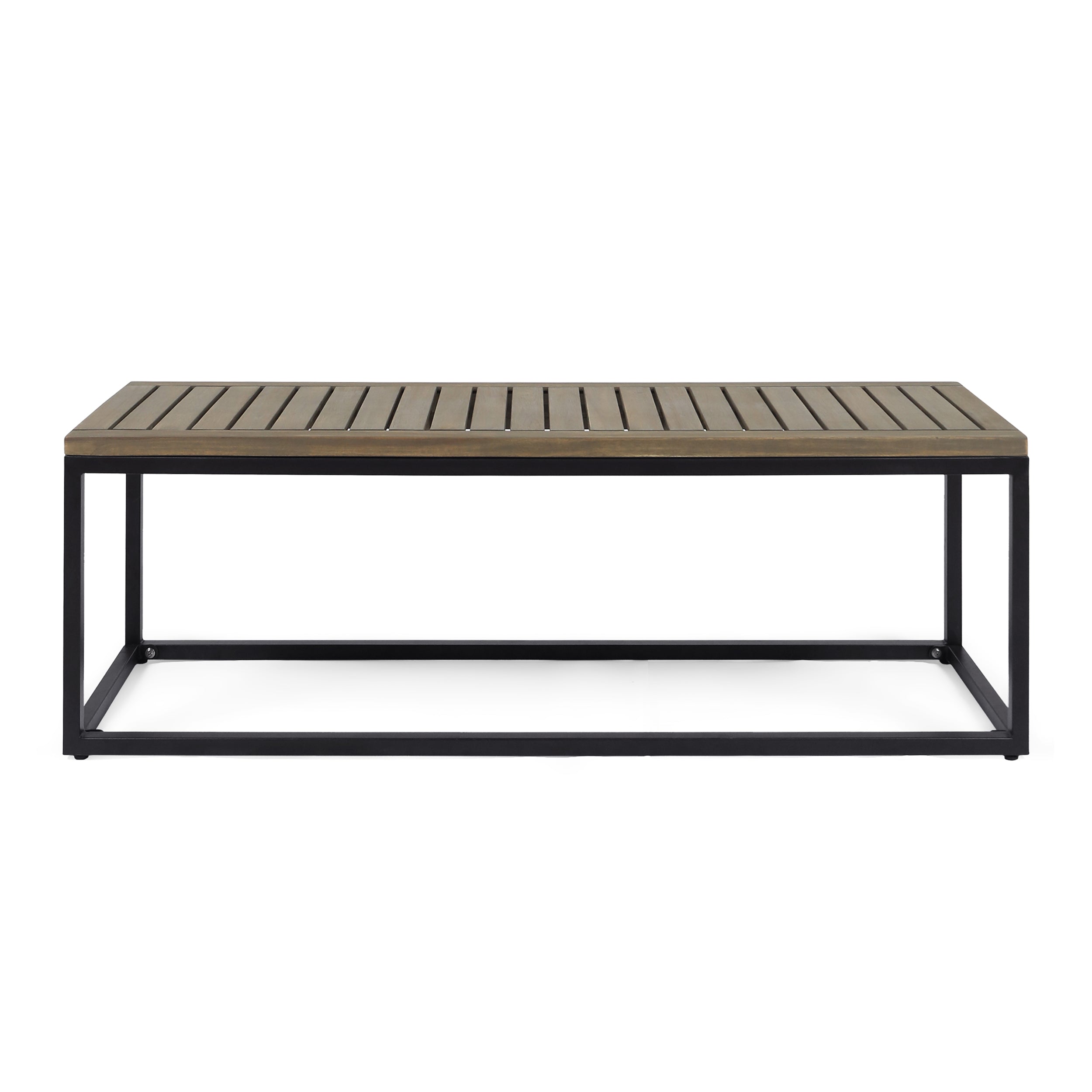 Drew Outdoor Industrial Acacia Wood and Iron Bench