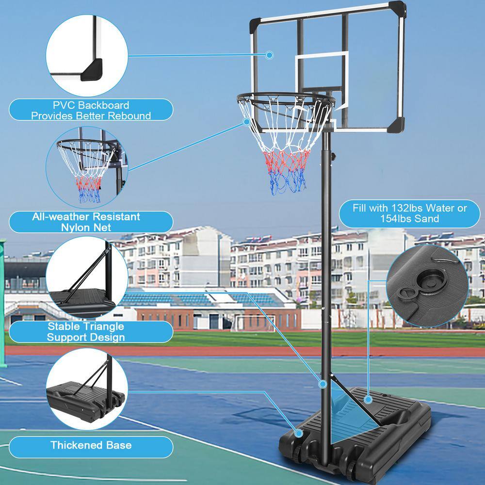 Portable Basketball Hoop  Goal Basketball Stand Height Adjustable 6.2 ft.-8.5 ft. with 35.4 in. Transparent Backboard outwyadironch15