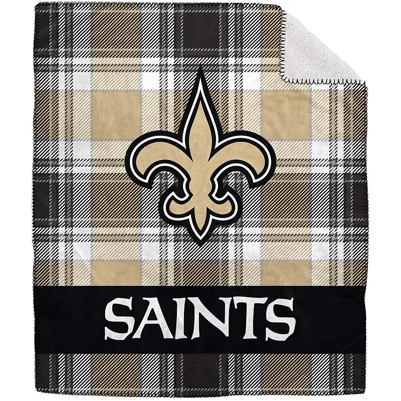 Pegasus New Orleans Saints 50 x 60 Plaid Flannel Sherpa Plush Blanket