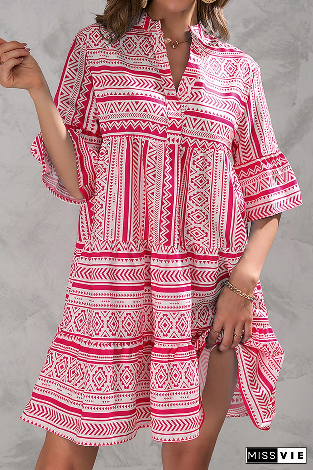 Loose Fit Half Sleeves Printing Dress