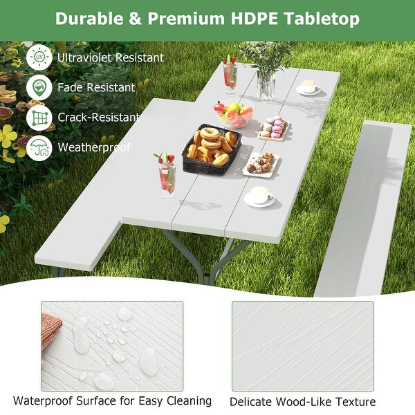 6 Feet Picnic Table Bench Set with HDPE Tabletop for 8 Person