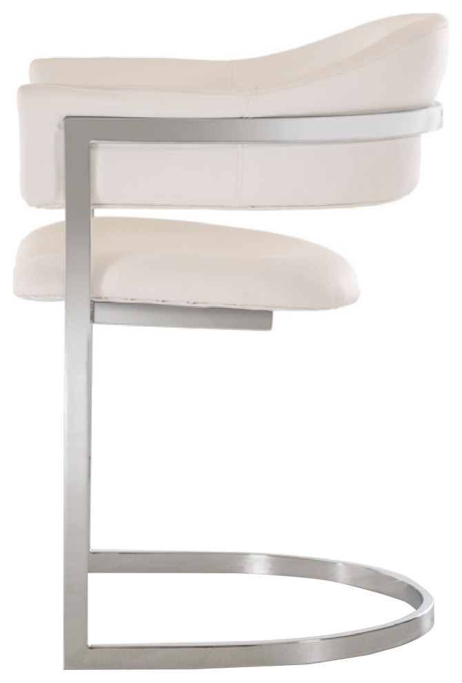 Benzara BM273072 Dining Chair  Metal Cantilever Base  White Faux Leather  Chrome   Contemporary   Dining Chairs   by VirVentures  Houzz