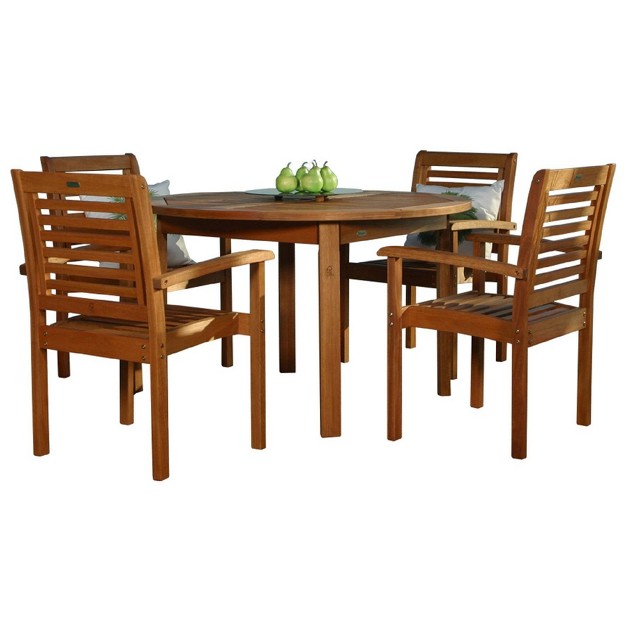 Milano 5pc Patio Eucalyptus Wood Round Dining Set International Home Miami