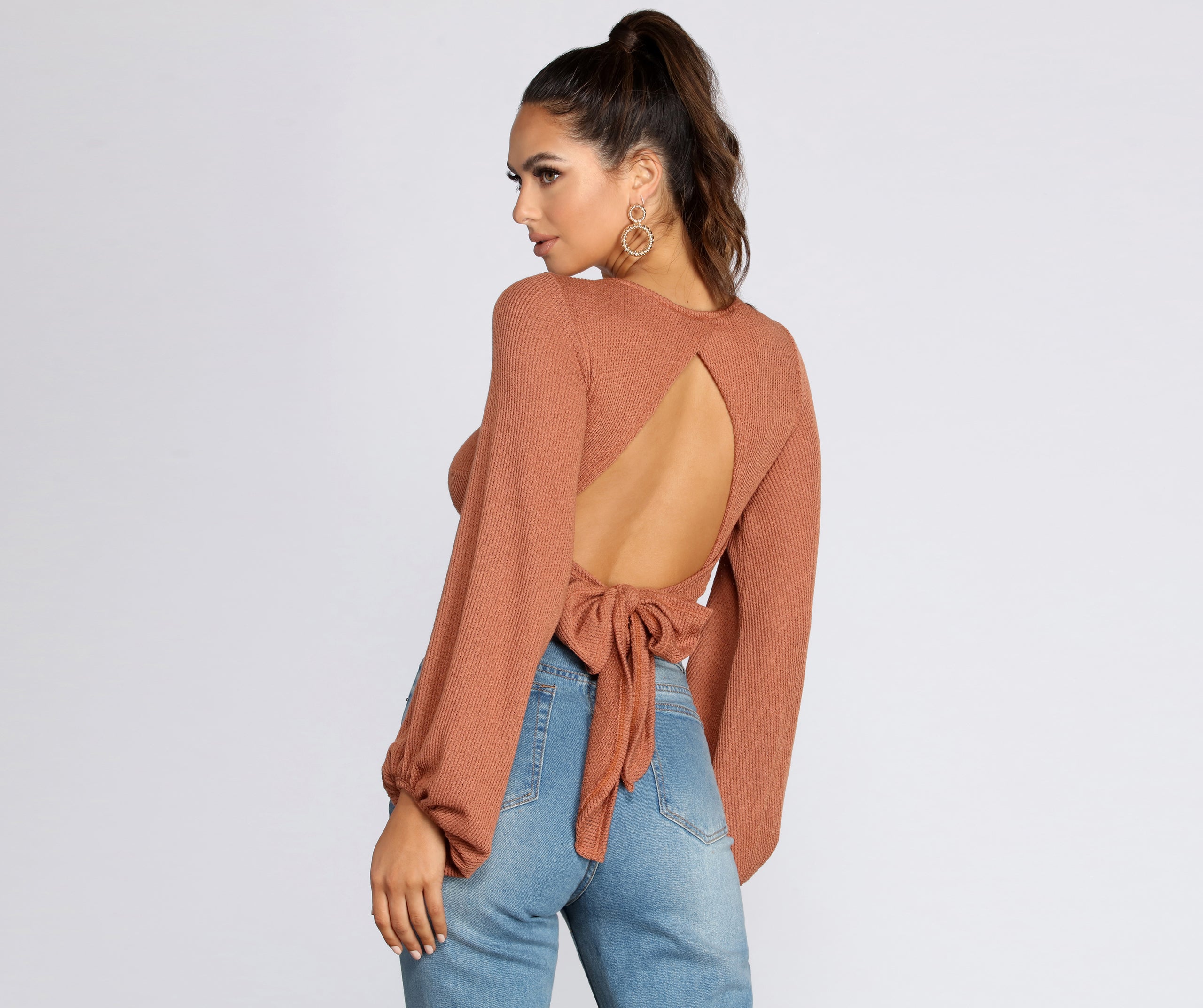 Bubble Sleeve Open Back Top