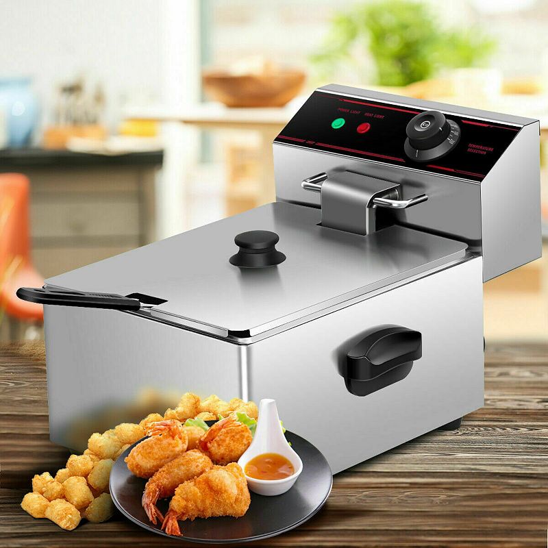 1700W Single Electric Deep Fryer with Basket Scoop Unit