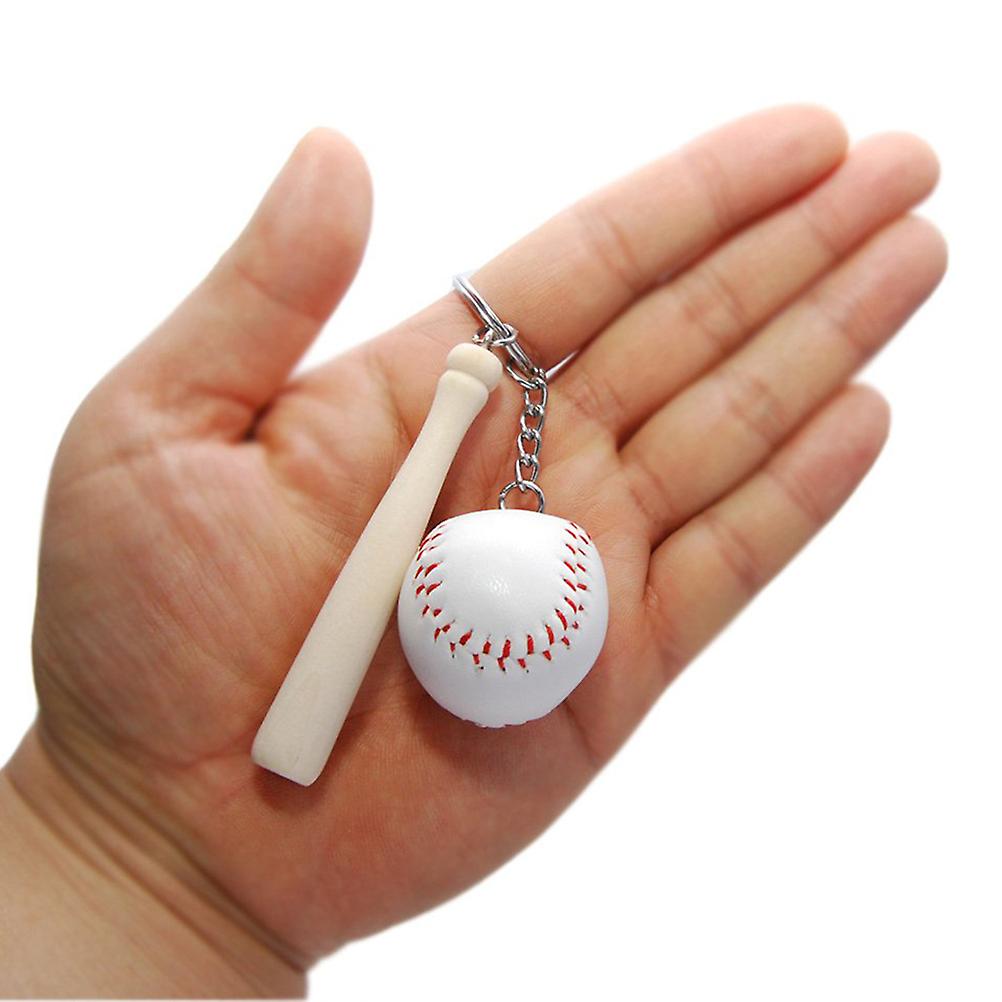 6Pcs Baseball Wooden Bat Keychains Key Rings Sports Pendant Keys Chains for Bag