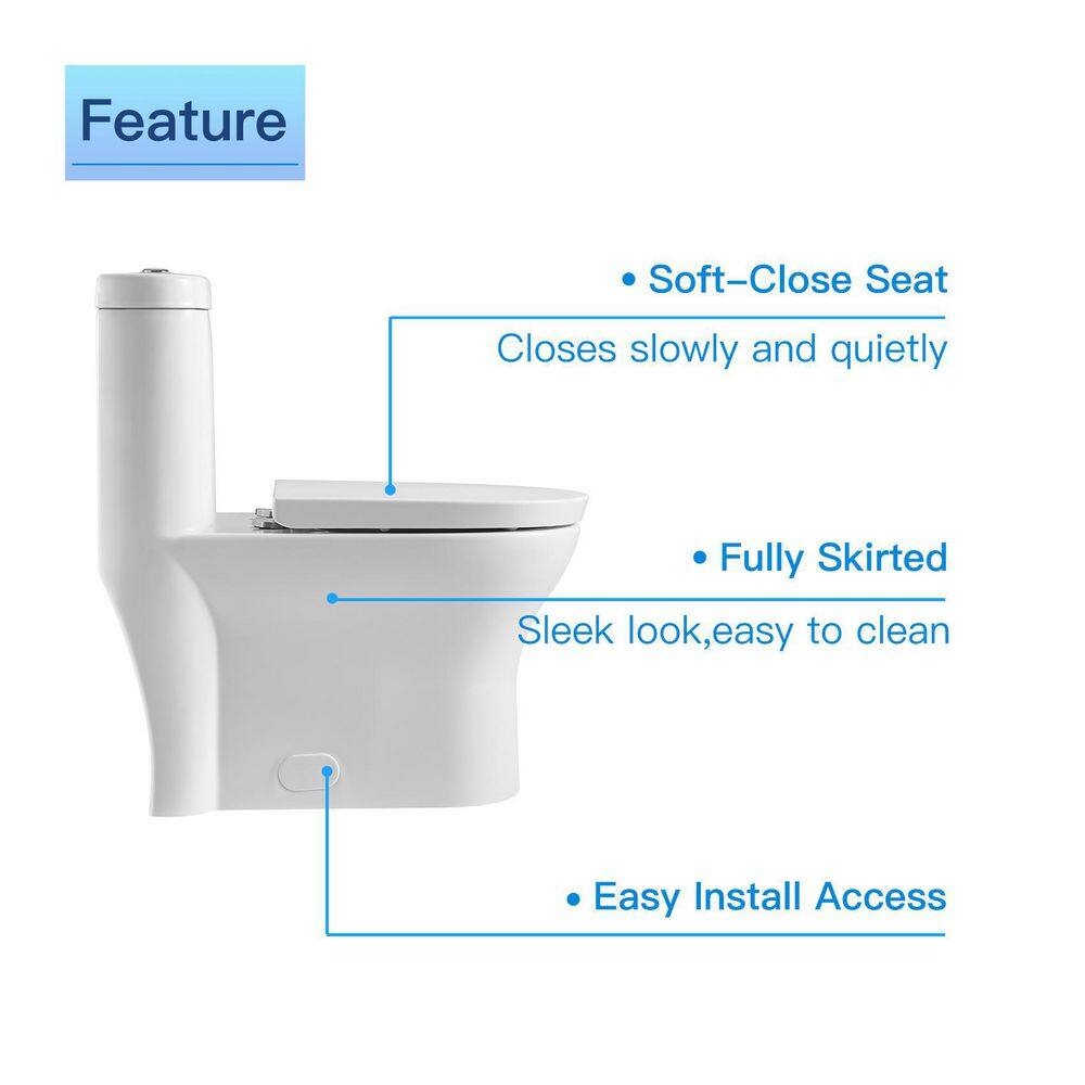 UPIKER Modern 12 in. Rough-In 1-piece 1.27 GPF Dual Flush Elongated Toilet in White Seat Included UP2210TOW12207