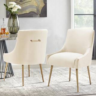 Boyel Living Beige Velvet Dinning Chair with Pulling Handle and Adjustable Foot Nails(Set of 2) HFSN-700BEIGE