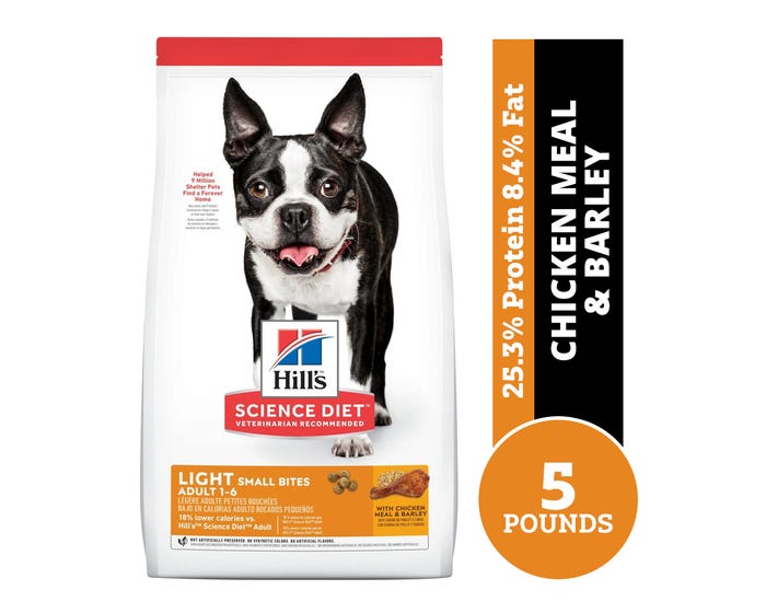 Hills Science Diet Adult Light Small Bites Dry Dog Food with Chicken Meal  Barley， 5 lb. Bag