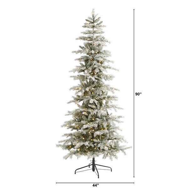 7.5' Slim Flocked Nova Scotia Spruce Christmas Tree with 450 LED