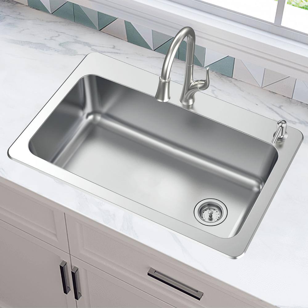 Glacier Bay All in-One 33 in. Drop-inUndermount Single Bowl 18 Gauge Stainless Steel Kitchen Sink with Pull-Down FaucetStrainer VT3322D1