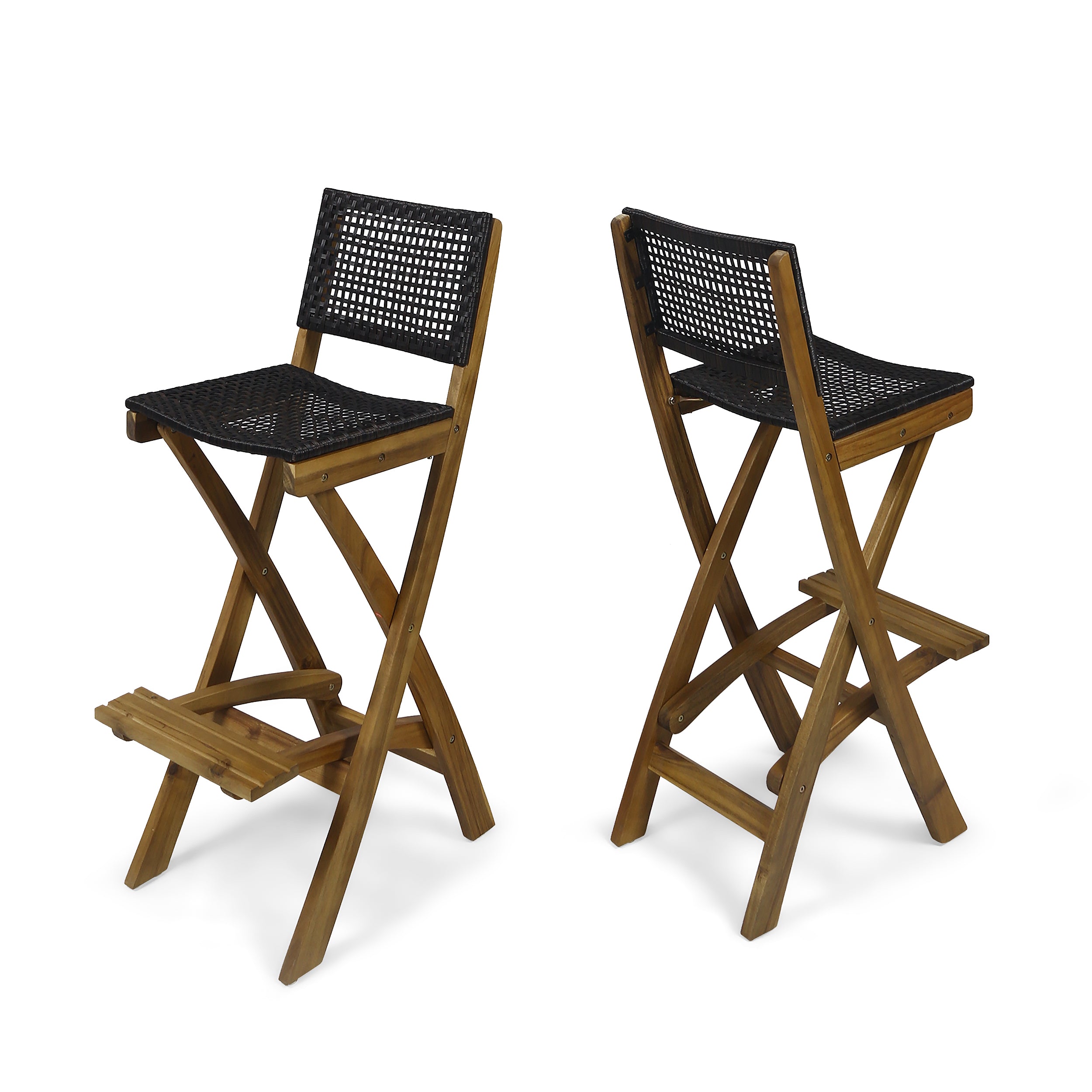 Teresa Outdoor Folding Acacia Wood Barstools (Set of 2)