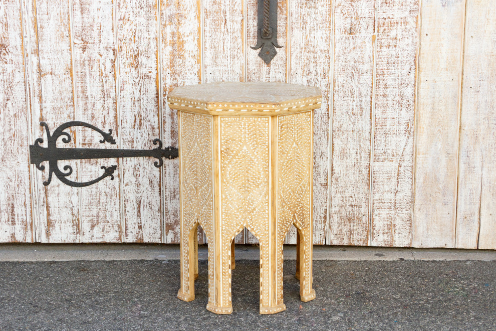 Enchanting Bleached Tall Inlaid end Table   Mediterranean   Side Tables And End Tables   by De cor  Houzz