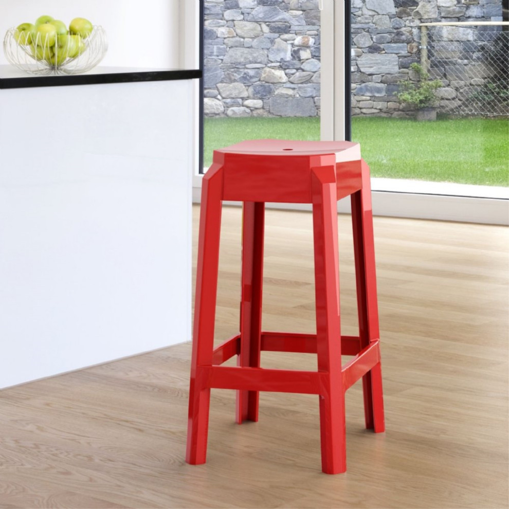 Fox Polycarbonate Counter Stool Glossy Red Set of 2   Contemporary   Outdoor Bar Stools And Counter Stools   by VirVentures  Houzz