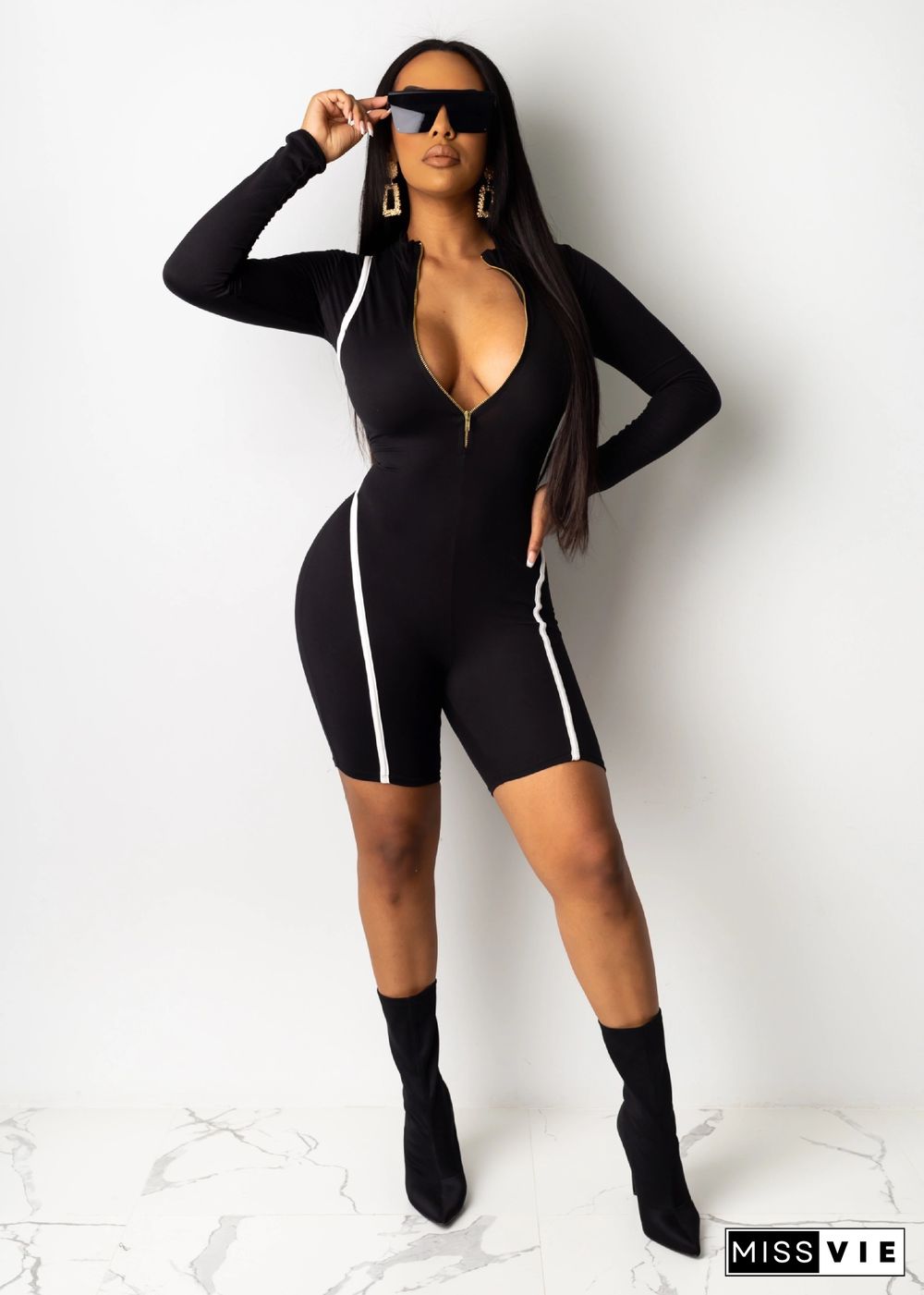 Leisure Women Full Sleeves Zipper Tight Rompers