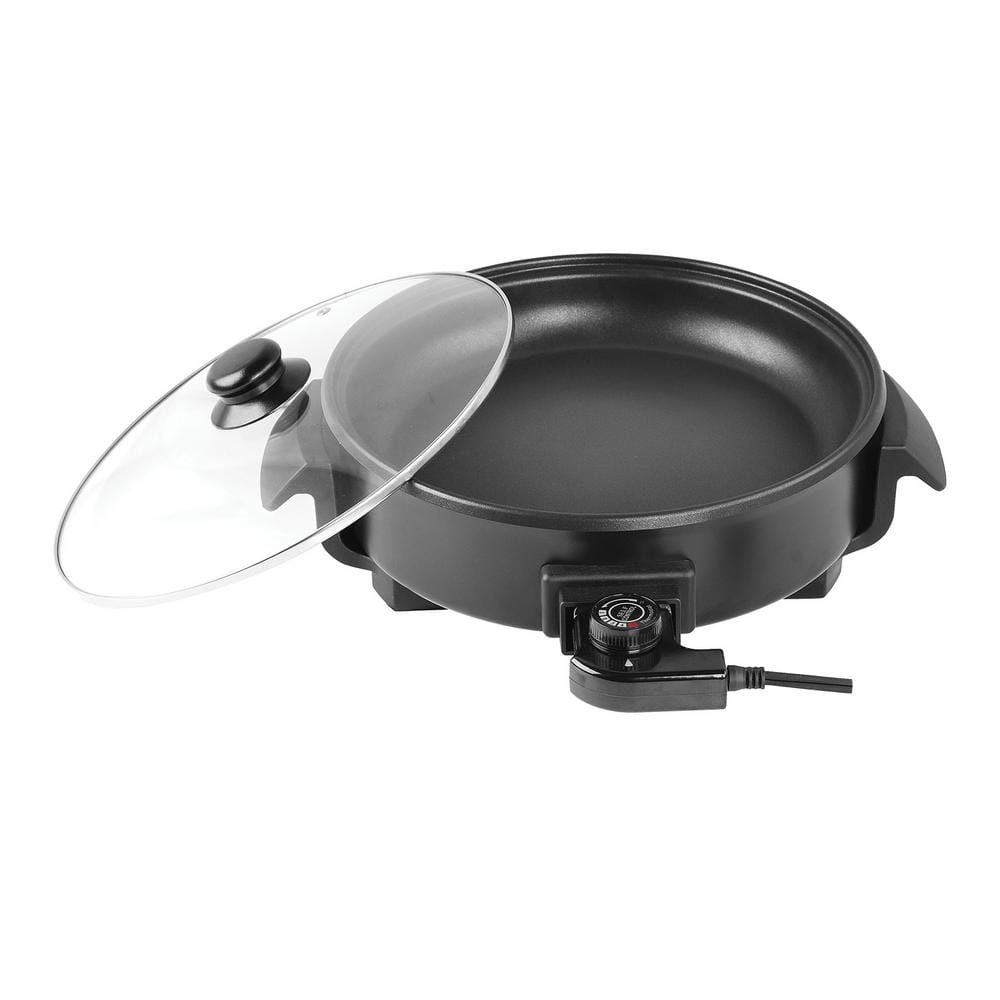 Brentwood Appliances 38 sq. in. Black Round Nonstick Electric Skillet with Vented Glass Lid SK-67BK