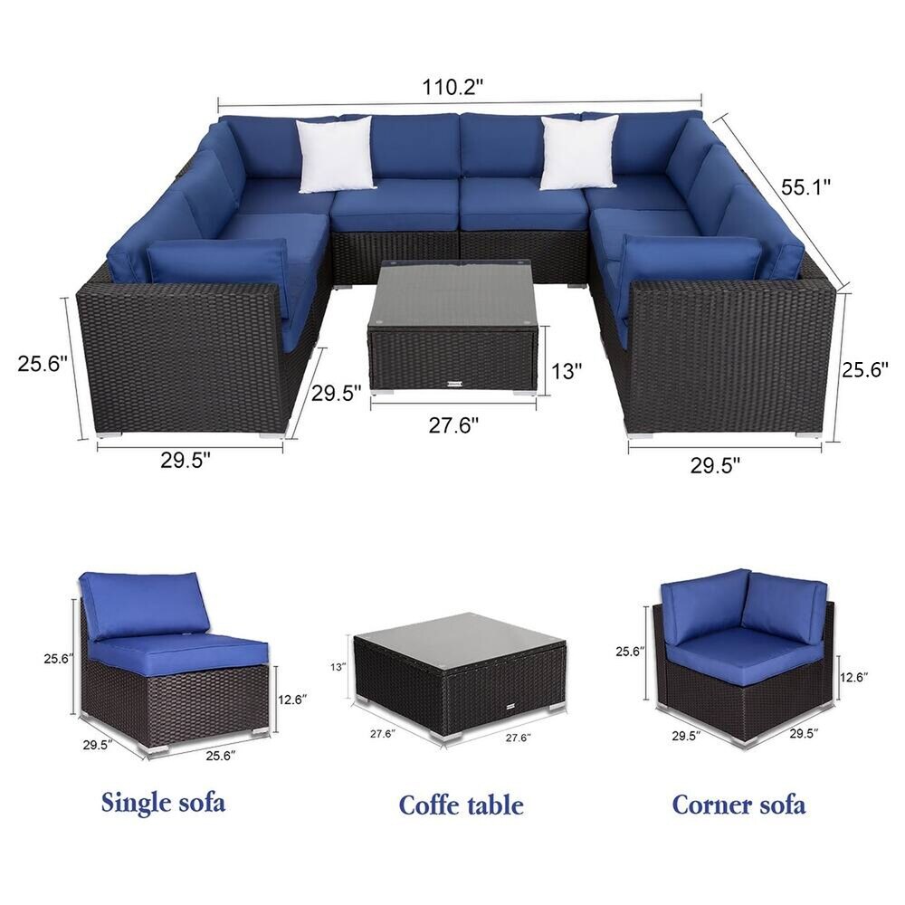 Kinbor Patio Sectional Sofa  weather Rattan Chat Set