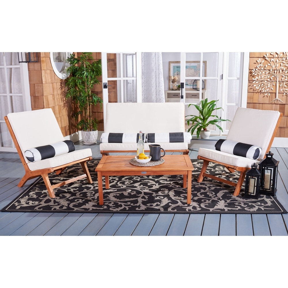 SAFAVIEH Outdoor Chaston 4 Piece Conversation Patio Set with Accent Pillows