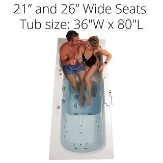 Ella Big4Two 80 in. Whirlpool and Air Bath Walk-In Bathtub in White Foot Massage Heated Seats Left Door 2 in. Dual Drain TO2SA3680HL