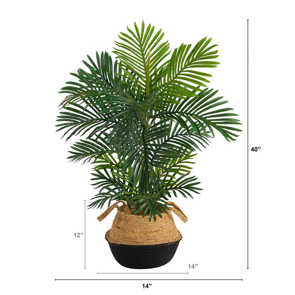 Nearly Natural 40 in. Areca Artificial Palm Tree Boho Chic Handmade Cotton and Jute Black Woven Planter UV Resistant (Indoor/Outdoor) T2948