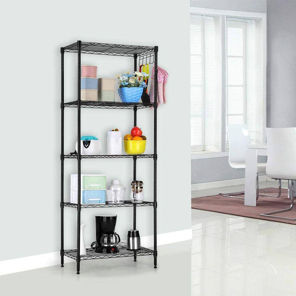 Karl home Black 5-Tier Heavy Duty Steel Freestanding Garage Storage Shelving Unit (11.42 in. W x 59 in. H x 21.3 in. D) 302992573310