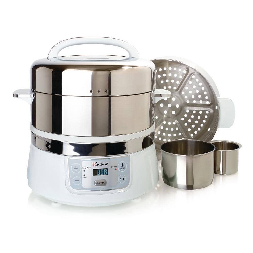 Euro Cuisine 16.9 Qt. White Food Steamer and Rice Cooker with Built-In Timer FS2500