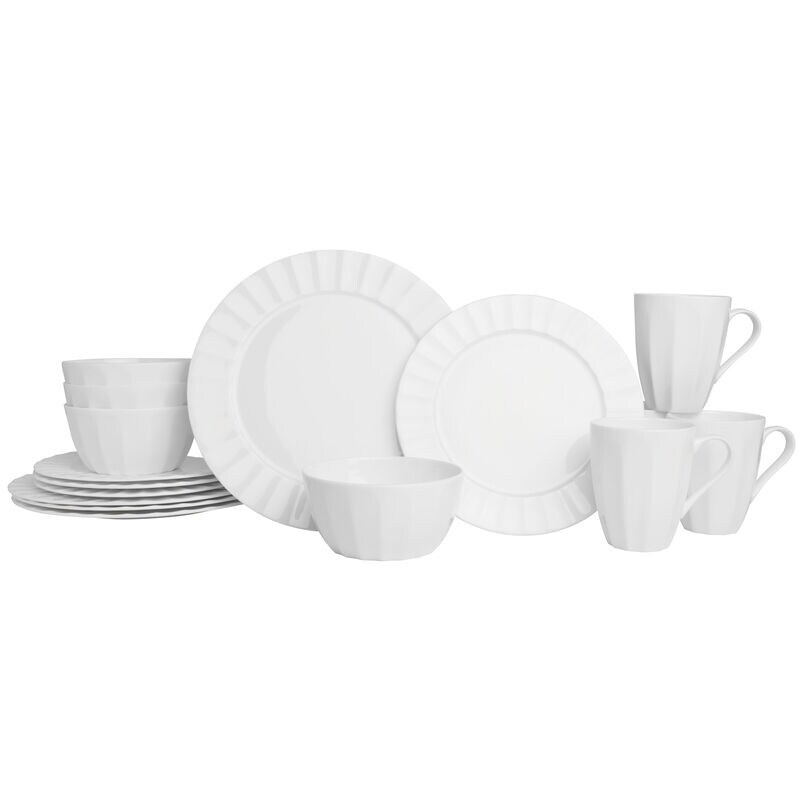 Nevaeh White by Fitz and Floyd Fluted 16PC Dinnerware Set  Service for 4   N/A