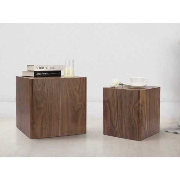 2 Piece Nesting Center Tables Wooden Square Coffee Tables Modern Geometrical Side Tables for Living Room， Bedroom