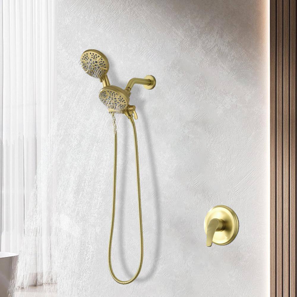 Satico Single-Handle 7-Spray Patterns with 1.75 GPM 4.72 in. Wall Mount Handheld Shower Head in Brushed Gold (Valve Included) SC014BDA