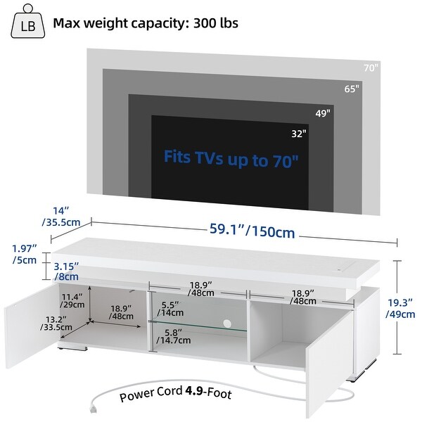 Modern LED Entertainment Center TV Stand Media Console with Power Outlets USB Port