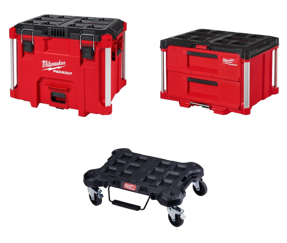 Milwaukee PACKOUT XL Tool Box 2 Drawer Tool Box Dolly Bundle ;