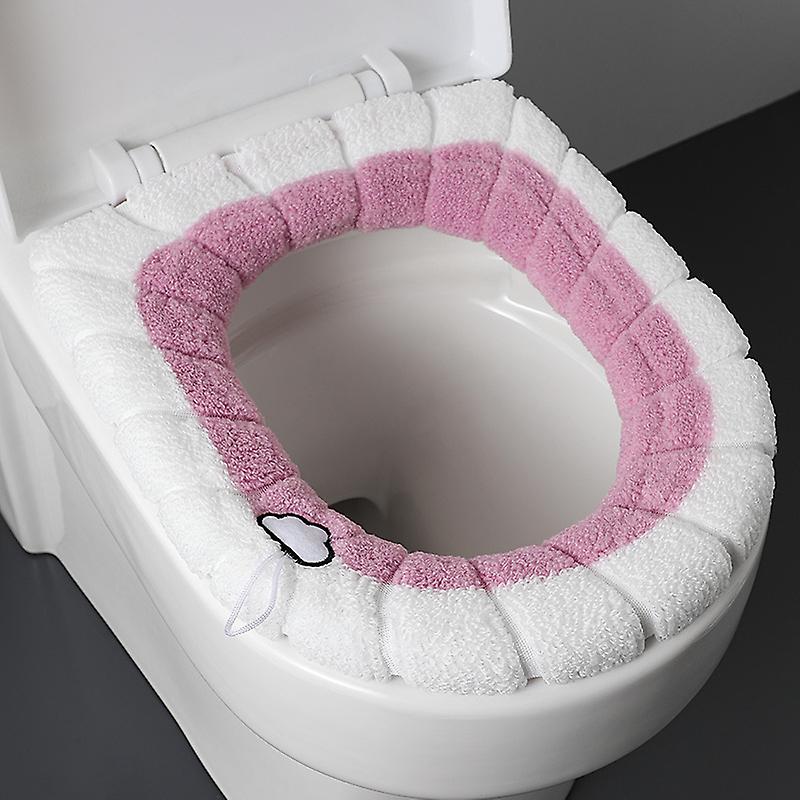 4 Pcs Pink-warm Toilet Seat， Thickened Toilet Seat In Winter， Stretchable And Lengthened Seat， Comfortable And Washable.