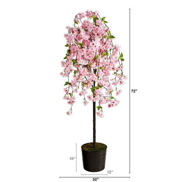 Nearly Natural 6-ft Cherry Blossom Artificial Tree In Black Tin Planter