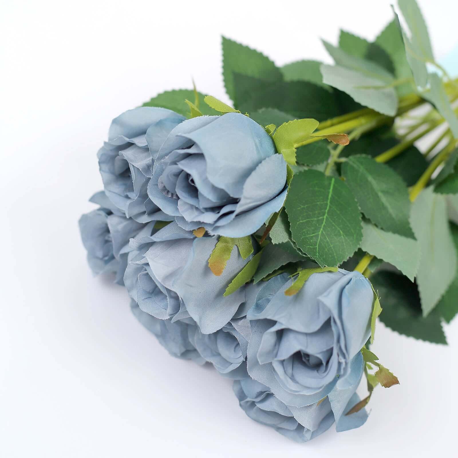 24pcs Dusty Blue Long Stem Artificial Silk Roses Flowers 31