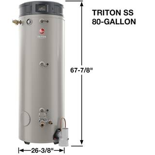 Rheem Commercial Triton Premium Heavy Duty High Eff. 80 Gal. 300K BTU ULN Natural Gas Power Direct Vent Tank Water Heater GHE80SS-300