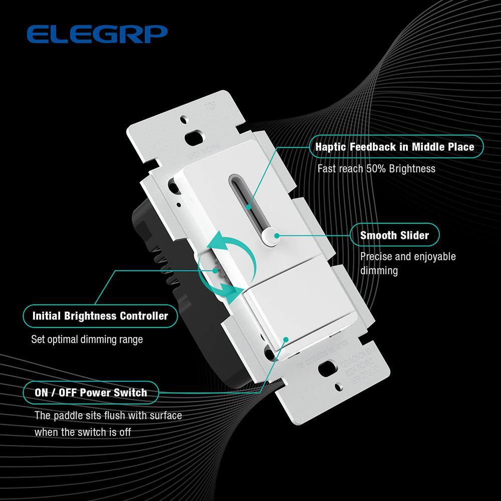 ELEGRP Slide Dimmer Switch for Dimmable LED CFLIncandescent Bulbs Single Pole 3-WayWall Plate Included White (2-Pack) DM17-WH2