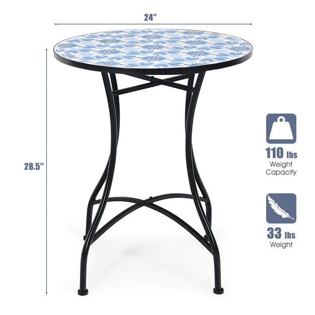 Costway 28 5 x27 x27 Patio Round Mosaic Bistro Table Plant Stand Blue Flower Pattern