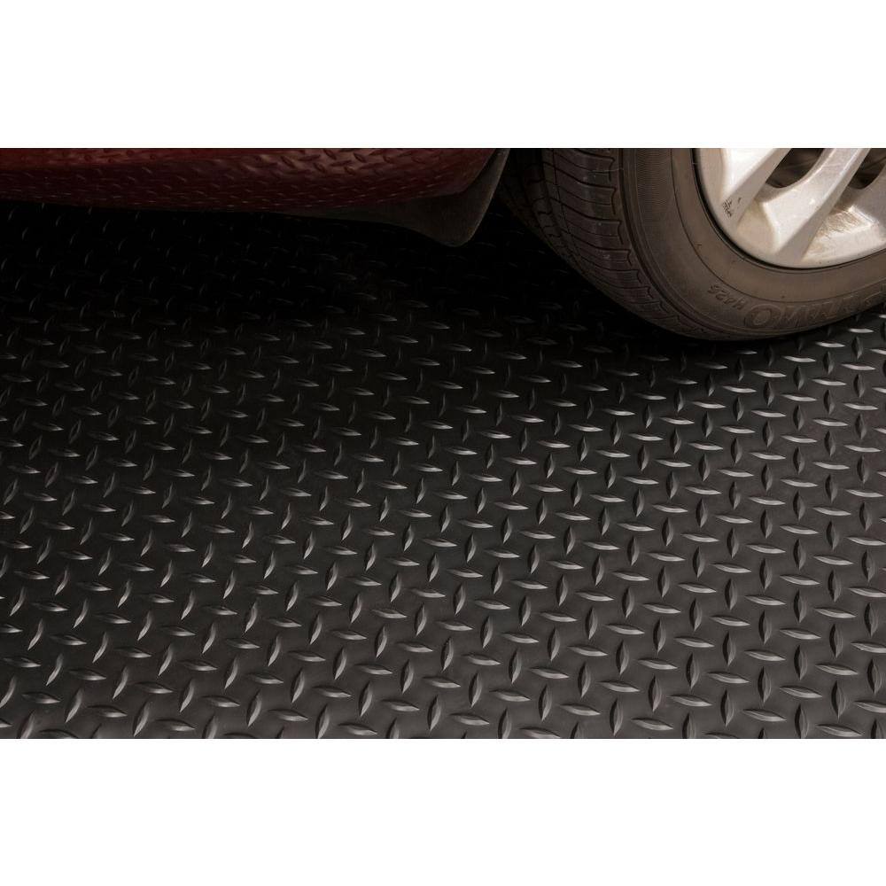 HDX 7.5 ft. W x 14 ft. L Midnight Black Diamond Plate Commercial Vinyl PVC Garage Flooring HX45DT714MBRET