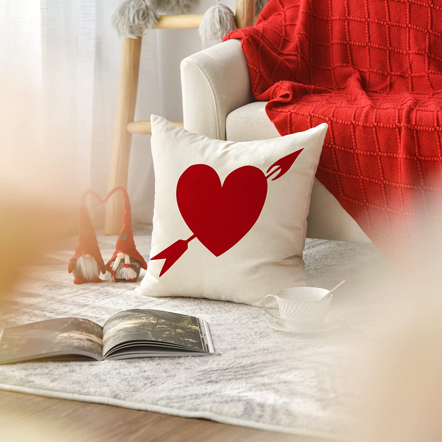 Artoid Mode Love Heart Kisses Hugs XOXO Valentine's Day Throw Pillow Cover 18 x 18 Set of 4 Decorative Farmhouse Outdoor Pillow Case Red Off White